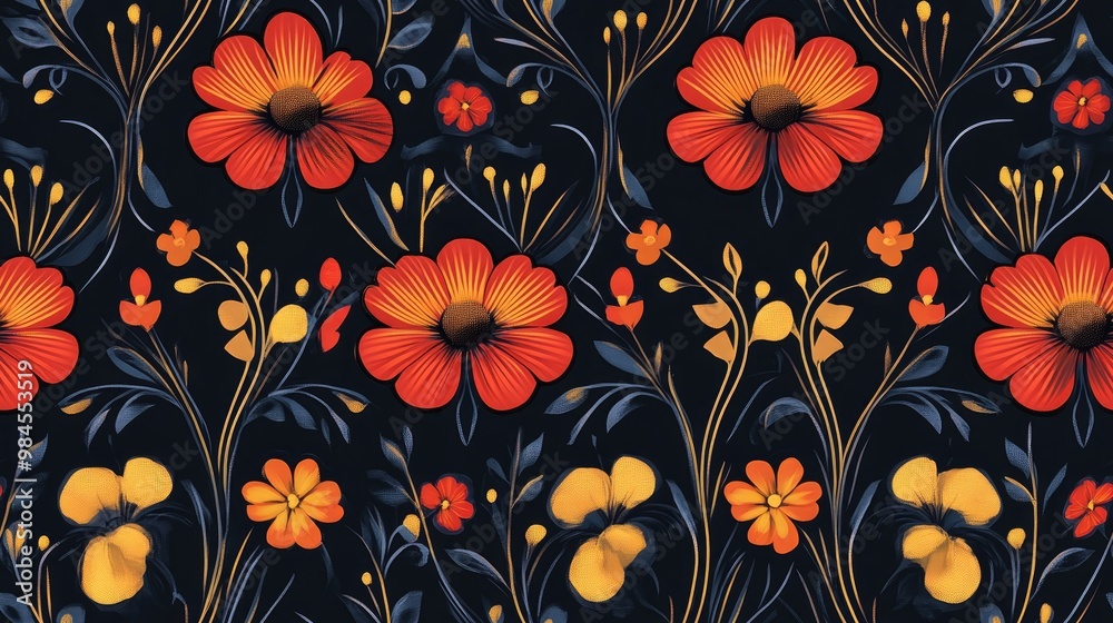 Seamless geometric floral pattern for textile design