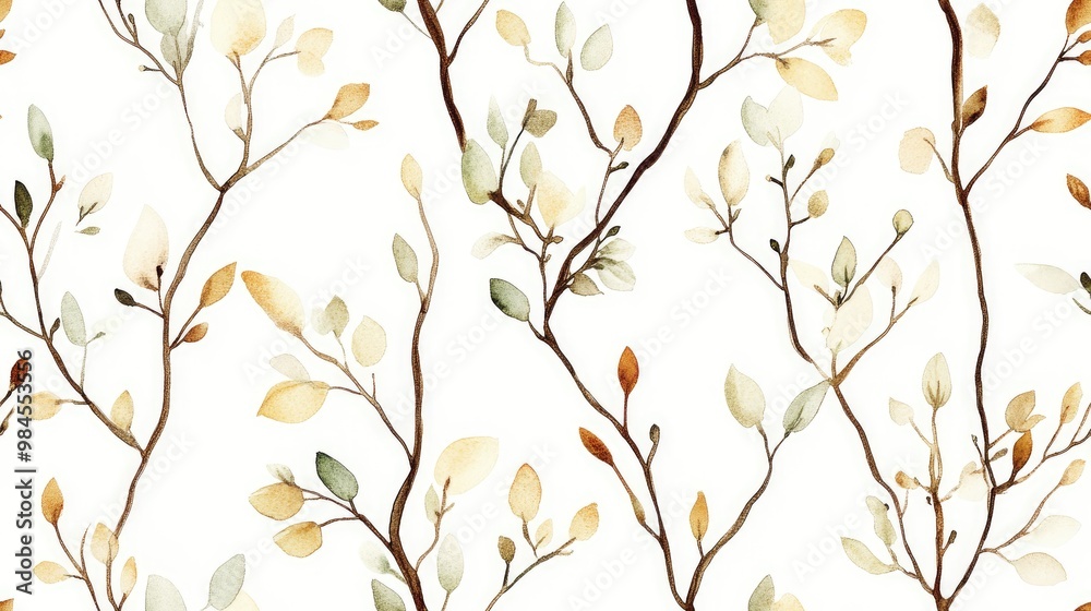 Seamless background pattern featuring twigs and flowers Watercolor hand drawn illustration Seamless background pattern featuring twigs and flowers Watercolor hand drawn illustration