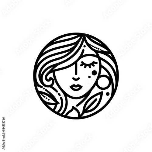 Natural beauty woman long hair logo for salon or cosmetic product with line art style. Line art floral women logo design. creative vintage editable vector floral girl illustration.