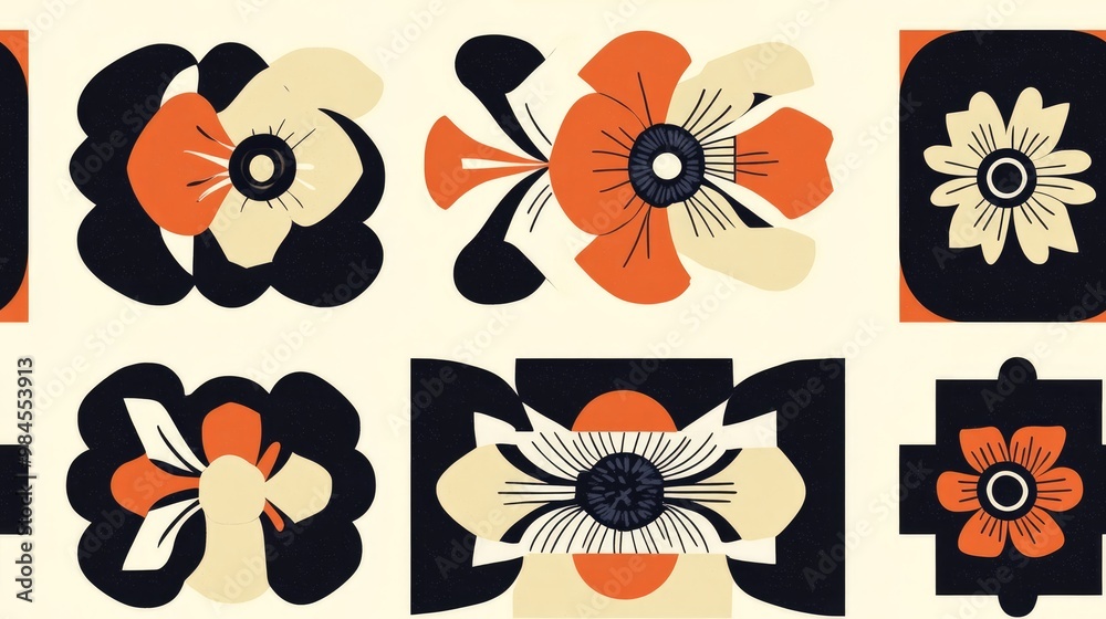 Pattern 046 a geometric interplay of floral shapes and squares suitable for home decor window accents wallpaper textiles and various surfaces Pattern 046 a geometric interplay of floral shapes and squares suitable for home decor window accents wallpaper textiles and various surfaces