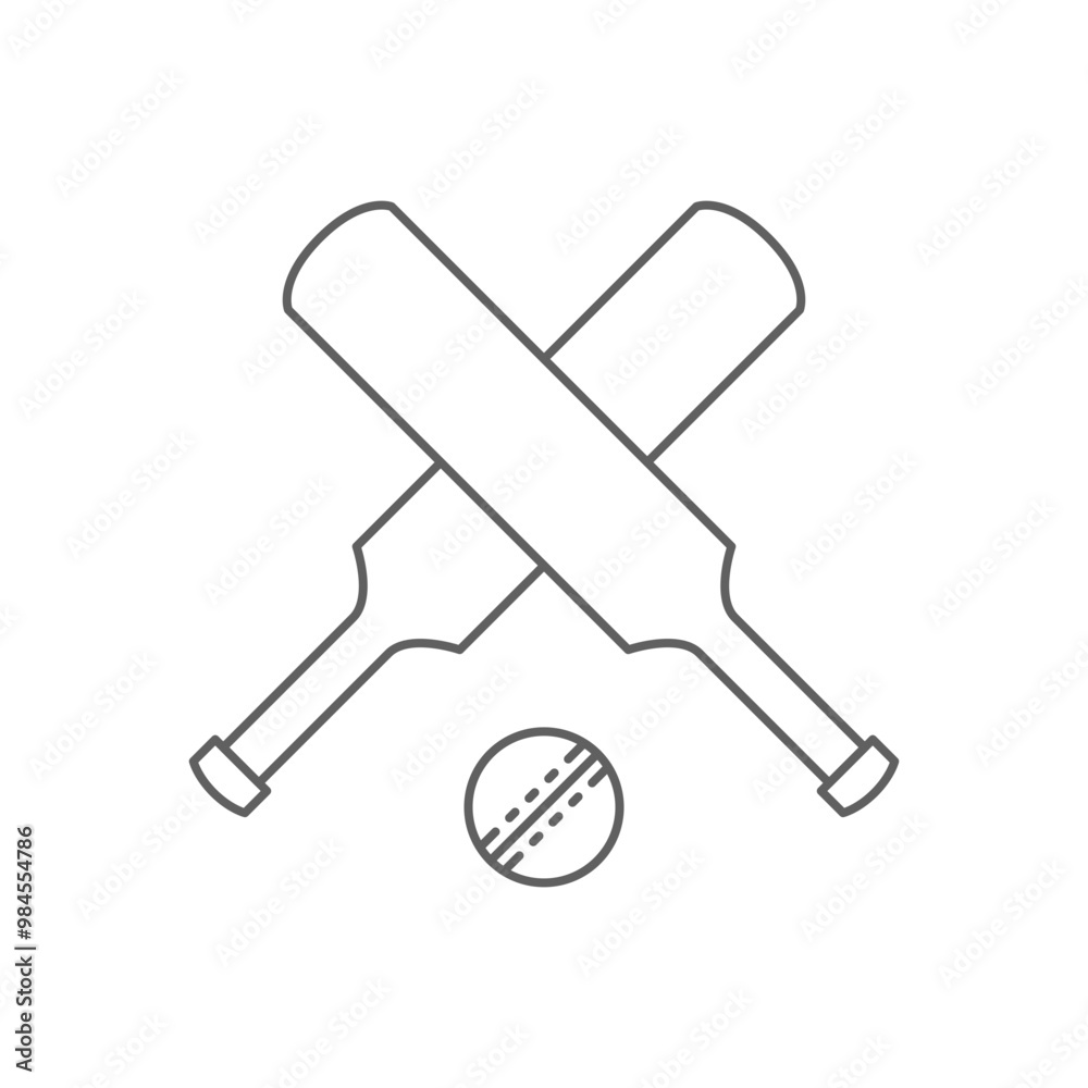 Cricket bat ball icon icon. Simple outline style. Crossed cricket bats with ball, accessories, wood, wicket, baseball, sport concept. Thin line symbol. Vector illustration isolated. Editable stroke. Cricket bat ball icon icon. Simple outline style. Crossed cricket bats with ball, accessories, wood, wicket, baseball, sport concept. Thin line symbol. Vector illustration isolated. Editable stroke.