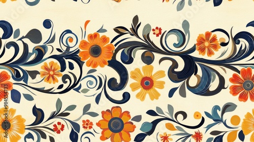 Abstract seamless pattern background featuring horizontal floral designs