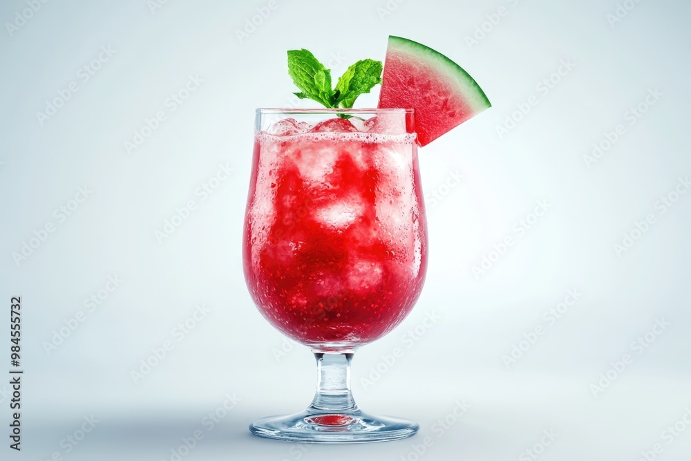 Glassware of fresh watermelon cocktail on white background Glassware of fresh watermelon cocktail on white background
