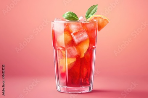 Wallpaper Mural Refreshing fruit ice tea on pink background. Torontodigital.ca