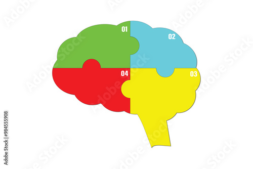 human brain infographic template banner with puzzle jigsaw shape on white background
