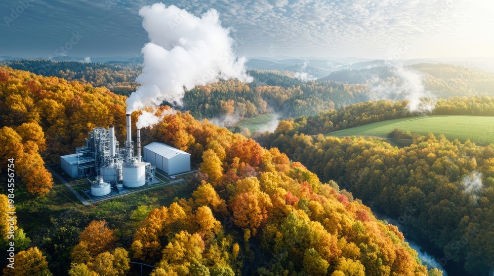Fototapeta premium A large industrial plant with smoke coming out of it