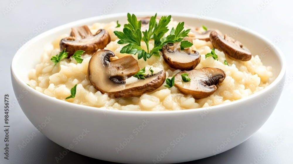 Creamy Mushroom Risotto in White Bowl Creamy Mushroom Risotto in White Bowl