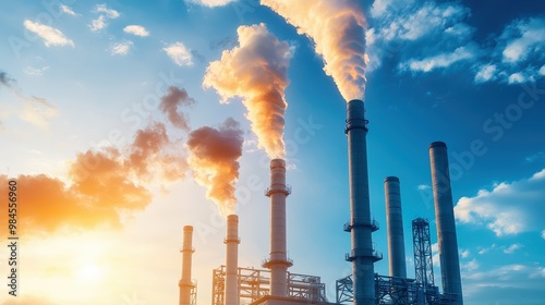 A large industrial plant with smoke coming out of it