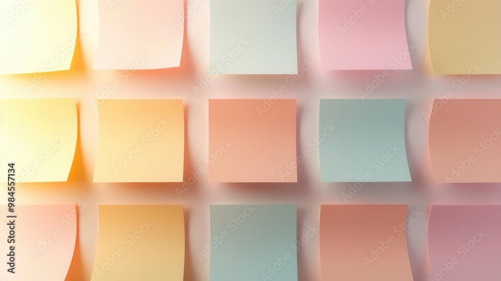 Fototapeta premium Business brainstorming session, sticky notes on a wall, 3D illustration, copy space for text,