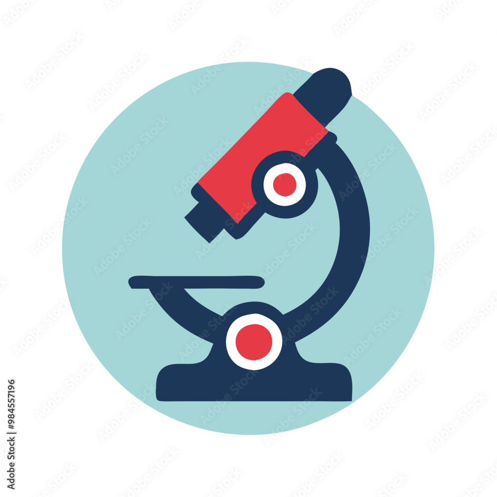 Medical microscope icon in modern flat style with blue and red colors, design concept Medical microscope icon in modern flat style with blue and red colors, design concept