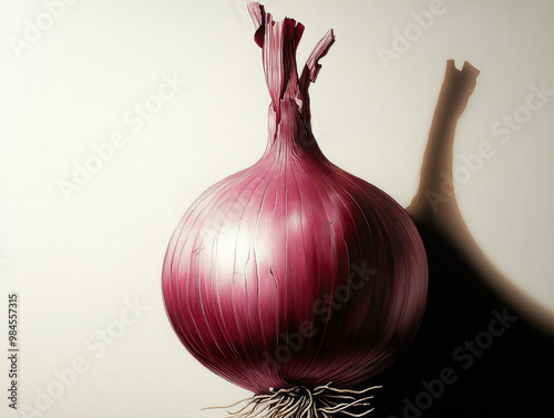 Realistic Red Onion with Shadow - Still Life Art