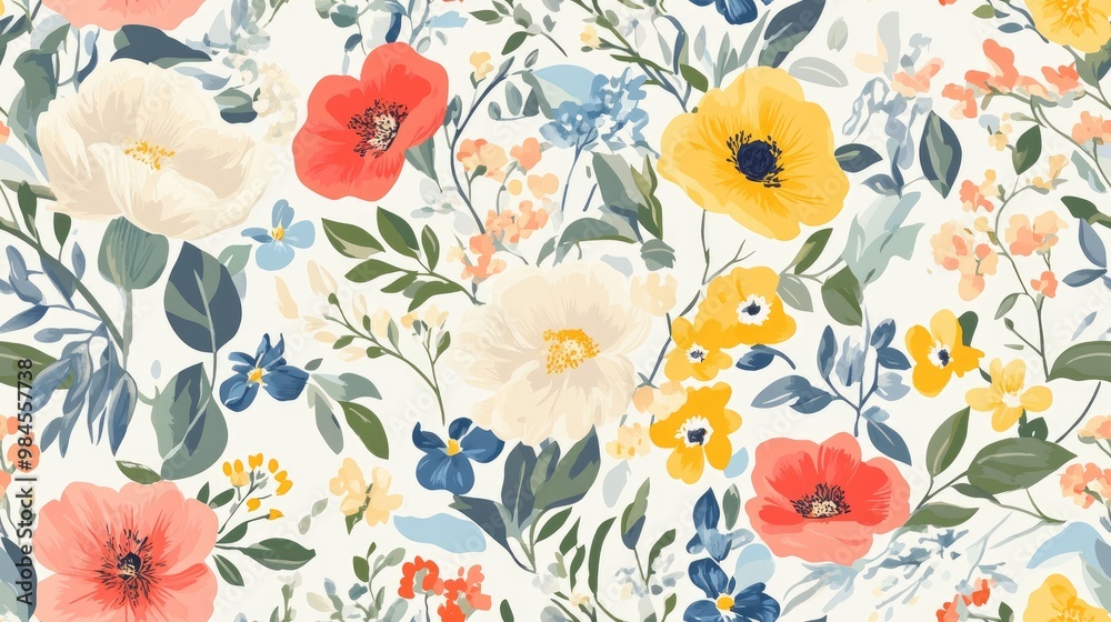 Seamless floral pattern featuring summer blooms Seamless floral pattern featuring summer blooms