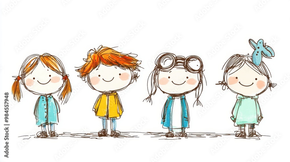 Fototapeta premium Happy Children with Colorful Outfits and Expressions