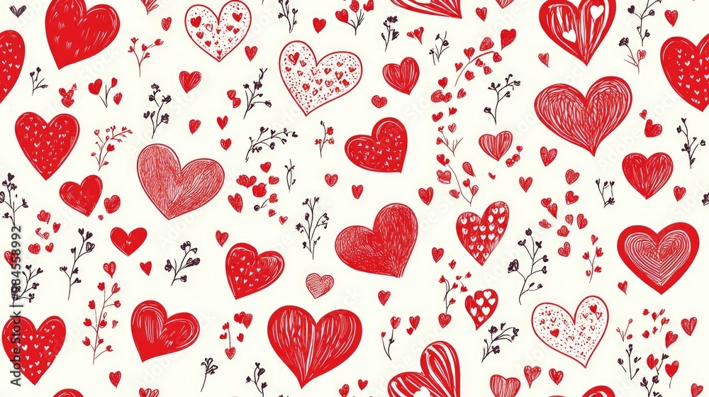 Romantic seamless pattern featuring red hearts and love symbols ideal for backgrounds wallpapers banners or Valentine s Day cards Romantic seamless pattern featuring red hearts and love symbols ideal for backgrounds wallpapers banners or Valentine s Day cards