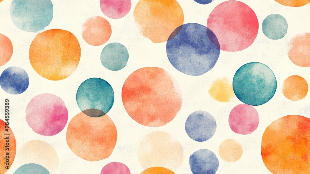 Watercolor seamless pattern featuring abstract polka dots and circles Artistic background with vintage print and textured paper elements Modern design showcasing a polka dot pattern