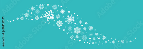 Snowflakes border in wave shape.White snowflakes with stars border. Snowflakes wave vector. Christmas decoration.Template with a christmas elements .Snowflakes garland