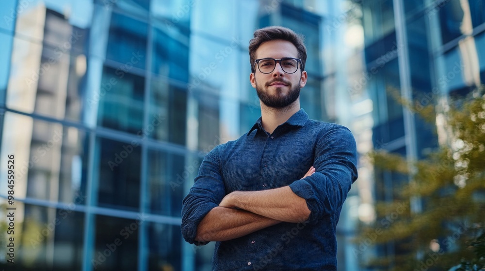 A confident young business leader standing with arms crossed in front of a glass office building, symbolizing success, empowerment, and professional growth. Perfect for leadership, career development, A confident young business leader standing with arms crossed in front of a glass office building, symbolizing success, empowerment, and professional growth. Perfect for leadership, career development,