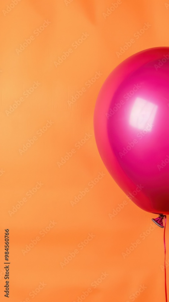 Magenta balloon on the right against a solid orange background with left empty copy space for text. Magenta balloon on the right against a solid orange background with left empty copy space for text.