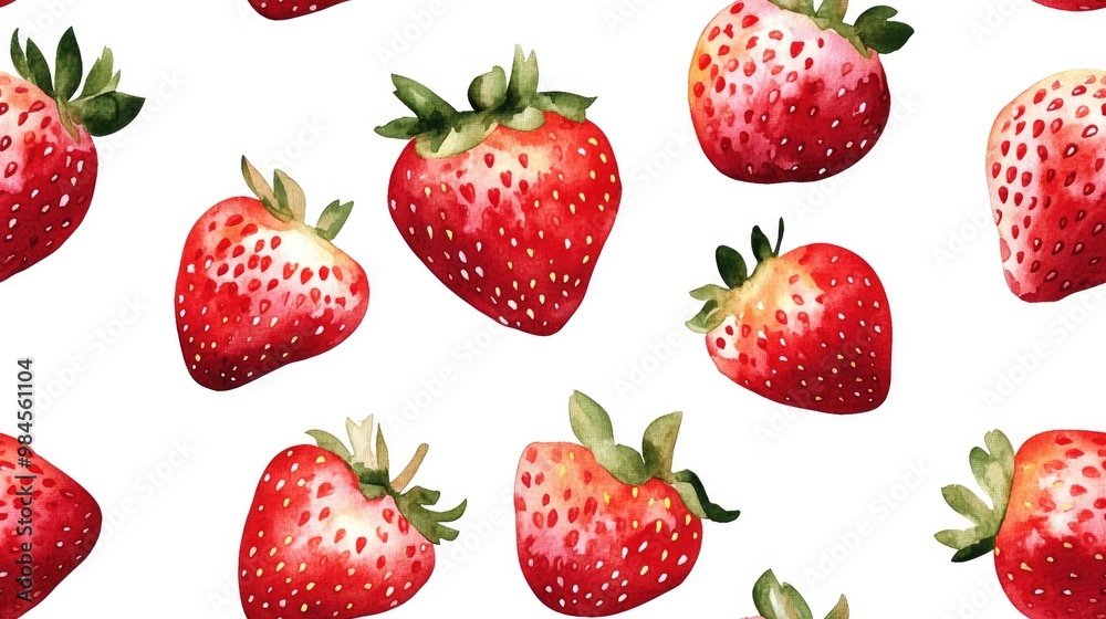 Seamless watercolor pattern featuring strawberries Seamless watercolor pattern featuring strawberries
