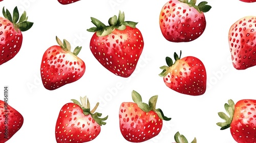 Seamless watercolor pattern featuring strawberries