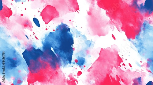 Blue Abstract Mark with Geo Red Color and Colorful Blob Wet Gradient Seamless Brush with Red Water Stain Bohemian Color Concept in Wash Colour Repeat Hand Abstract Splash with Wash Ink Texture