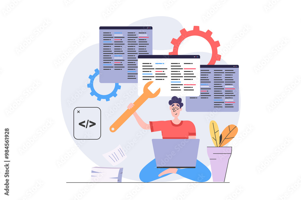 Development and programming concept in modern flat design for web ...
