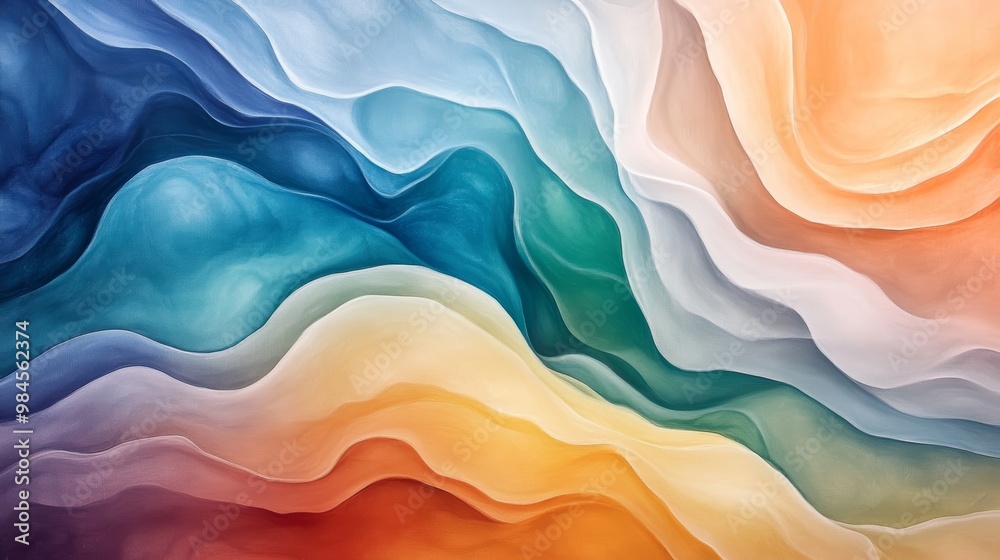 A vibrant abstract design featuring flowing waves of color, blending beautifully to create a serene and dynamic atmosphere.
