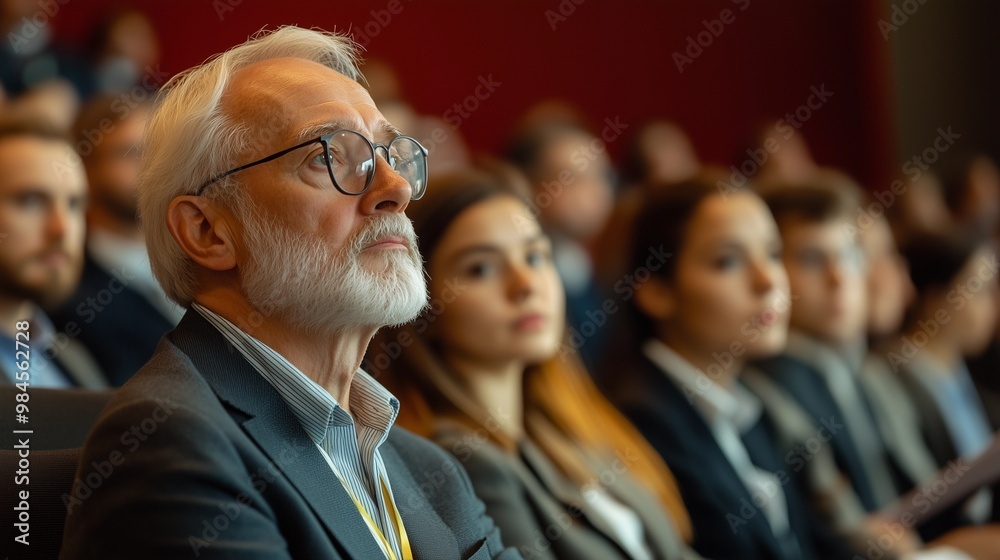A group of business people at a conference or meeting, sitting in arow and listening to a presentation. Highlighting the focus and engagement of attendees. A group of business people at a conference or meeting, sitting in arow and listening to a presentation. Highlighting the focus and engagement of attendees.