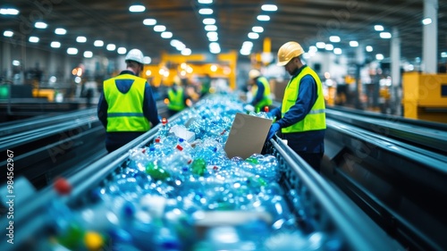 Wallpaper Mural Workers sorting recyclable plastic waste at a facility, promoting sustainability and environmental responsibility in waste management. Torontodigital.ca