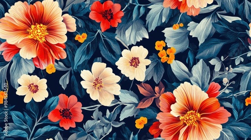 Colorful floral pattern trend for fabric print in digital textile design