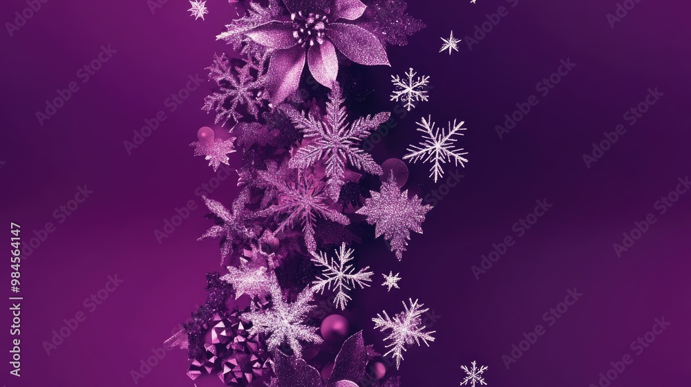 Horizontal Christmas party design template featuring a space for your text Abstract Christmas illustration with snowflakes on a violet background