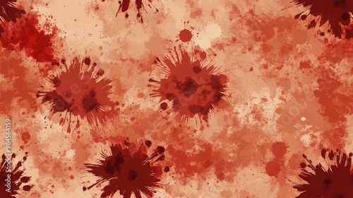 Brown Seamless Spot with Wet Bohemian Shibori Mark Wash Flower Effect featuring Colorful Abstract Design Floral Bohemian Water Spatter in Red Water Brush Ink Pattern