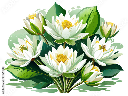  Serene Lotus Flower Illustration - Delicate Pink and Green Petals, Symbolic for Peace and Purity, Ideal for Spiritual and Botanical Themes, Lotus Vector Illustration
