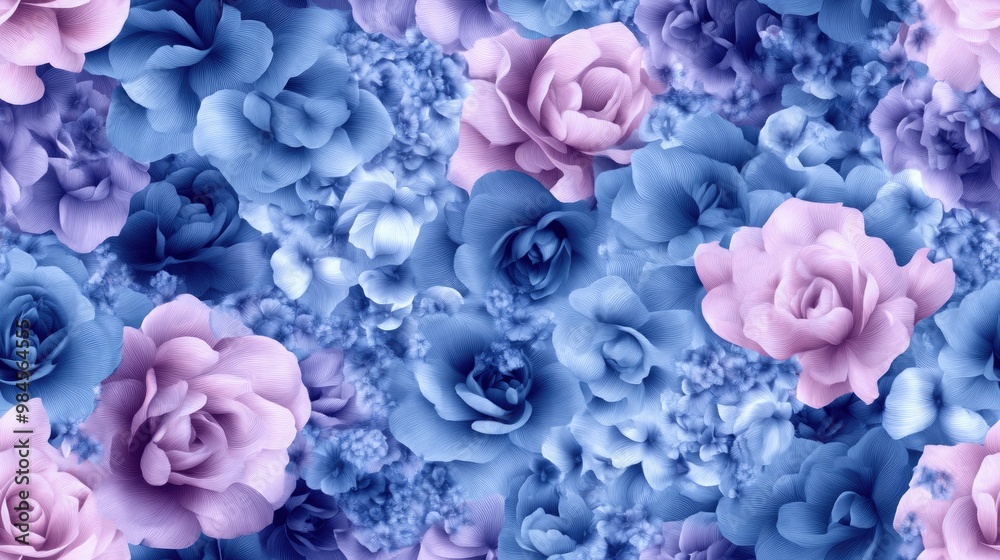 Fototapeta premium Allover seamless floral pattern design featuring a blurred stylistic 3D effect suitable for wallpaper carpets rugs bed sheets digital prints textile prints and various decorative uses
