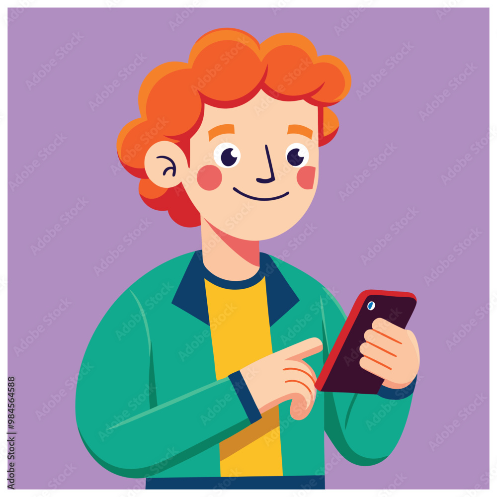 Person Holding Smartphone – Casual Character Messaging and Scrolling Vector Download