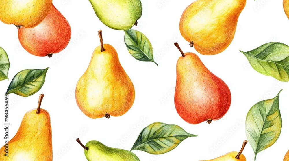 Seamless pattern of hand drawn pears in colored pencil style on a white background Seamless pattern of hand drawn pears in colored pencil style on a white background