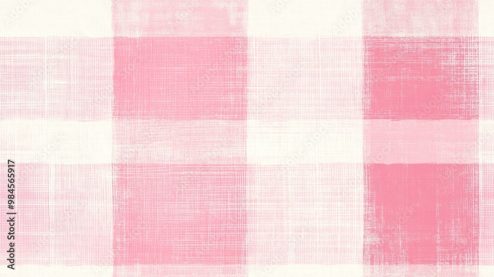 Fototapeta premium Pink plaid checkered pattern with a textured grid appearance on a pink background