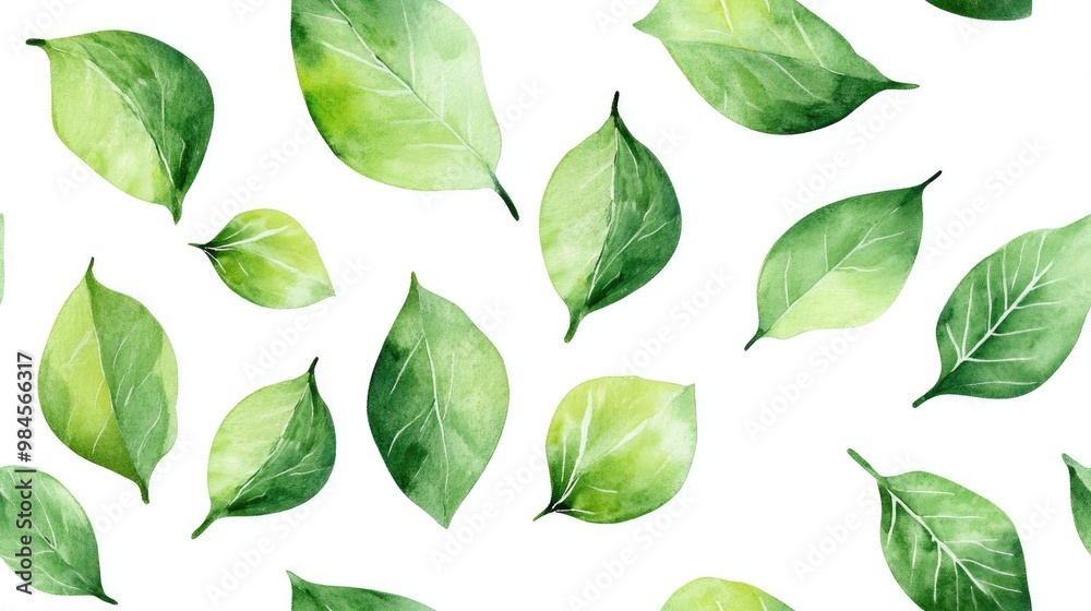 Seamless pattern of green leaves created with watercolor isolated on a white background Seamless pattern of green leaves created with watercolor isolated on a white background
