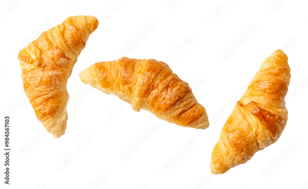 Top view set of gold or brown croissants isolated with clipping path in png file format Top view set of gold or brown croissants isolated with clipping path in png file format