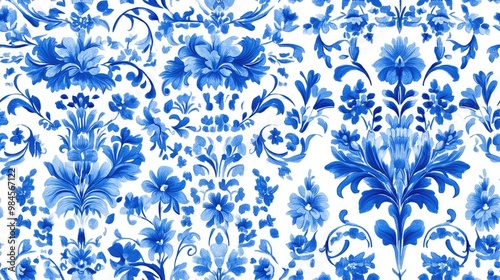 Seamless blue pattern on a white background