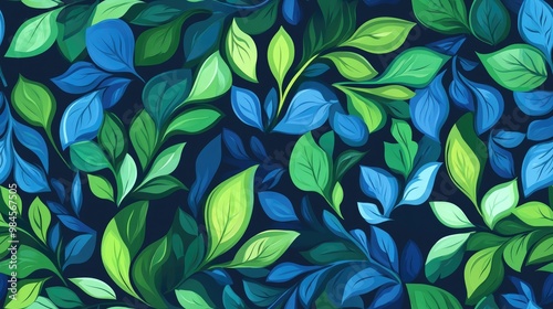 Vibrant seamless print design featuring blue and green hues