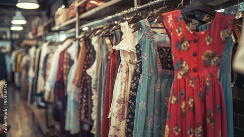 Floral Dresses Hanging in a Boutique