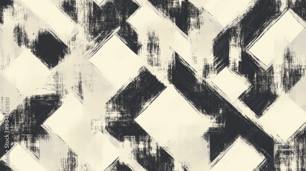Obraz premium Abstract seamless geometric pattern featuring cross designs Brushwork and hand hatching create a scribble texture for a textile rapport