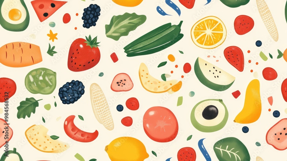 Seamless pattern featuring nutritious food items