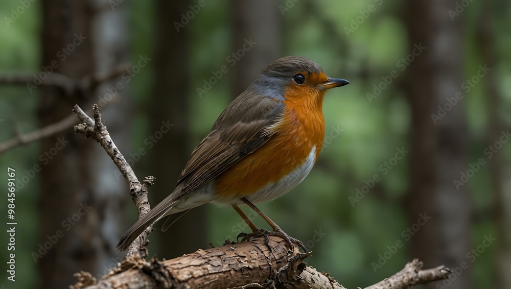 Male robin quietly perched on a dead tree in a forest. Male robin quietly perched on a dead tree in a forest.