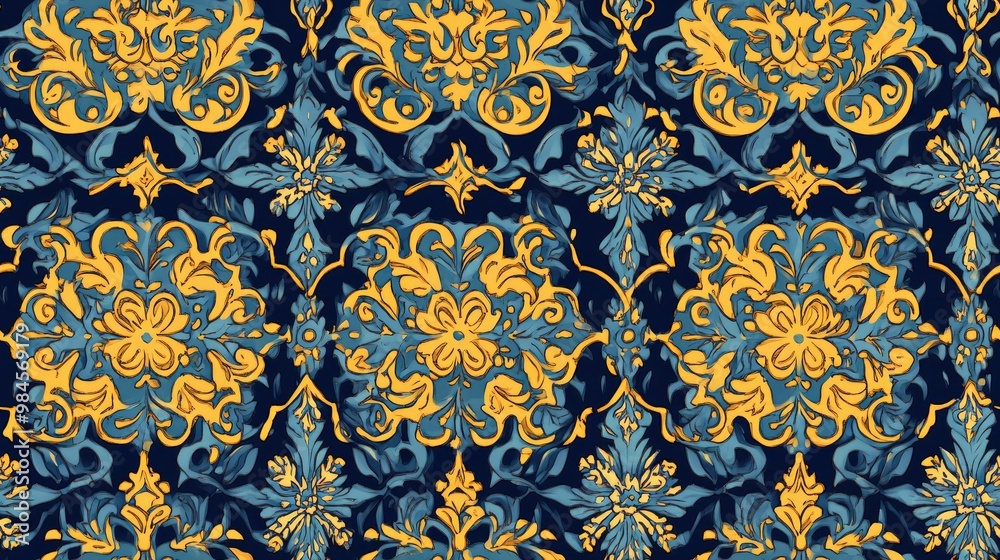 Traditional oriental ornament Seamless classic raster pattern in neutral yellow blue and gold tones Timeless vintage background Traditional oriental ornament Seamless classic raster pattern in neutral yellow blue and gold tones Timeless vintage background