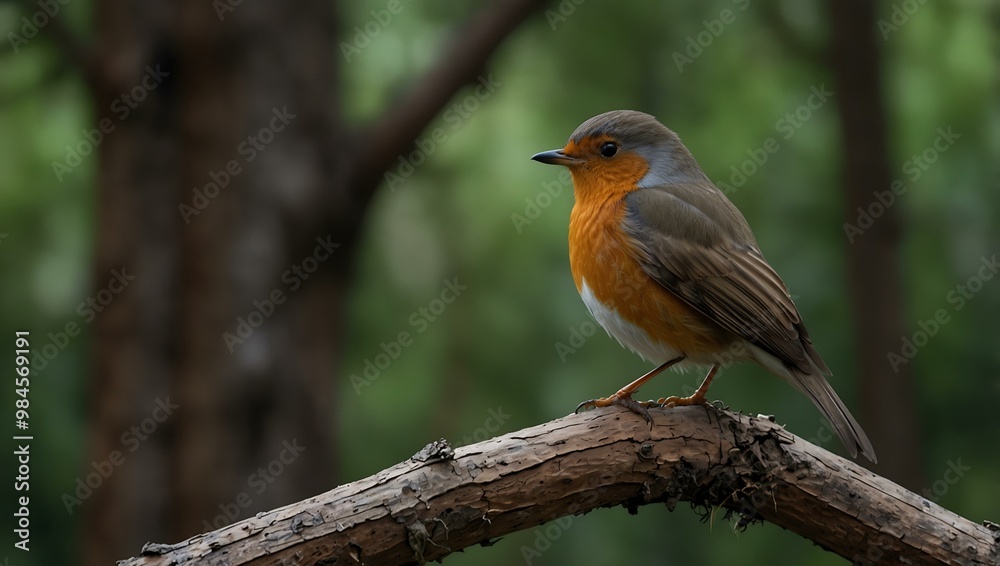 Male robin quietly perched on a dead tree in a forest. Male robin quietly perched on a dead tree in a forest.