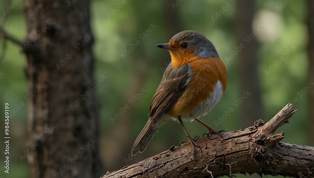 Male robin quietly perched on a dead tree in a forest. Male robin quietly perched on a dead tree in a forest.