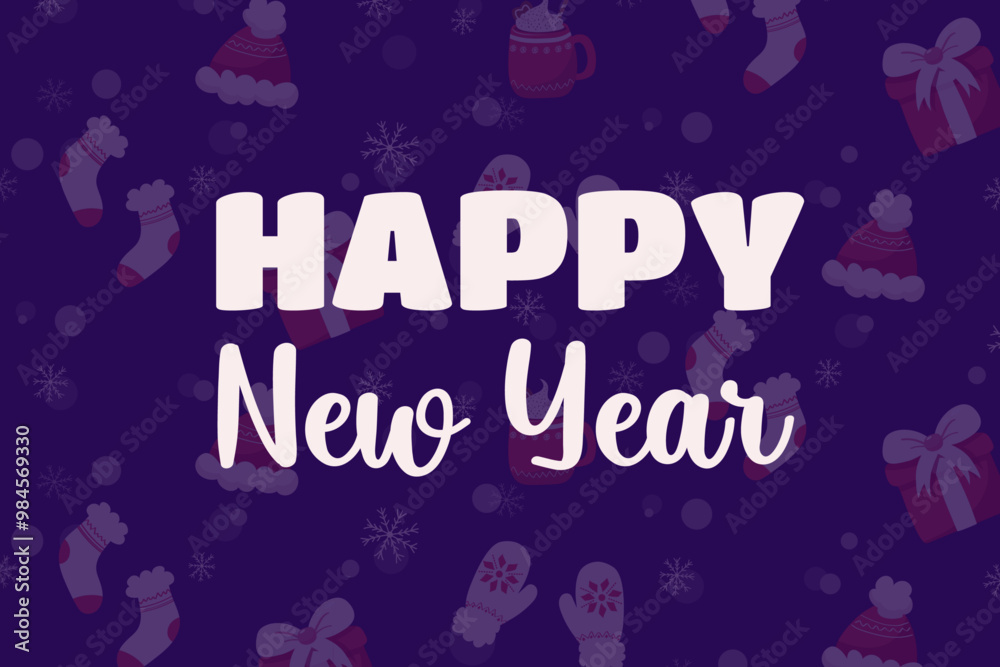 Happy New Year vector illustration with winter elements Hello 2025 Happy New Year vector illustration with winter elements Hello 2025
