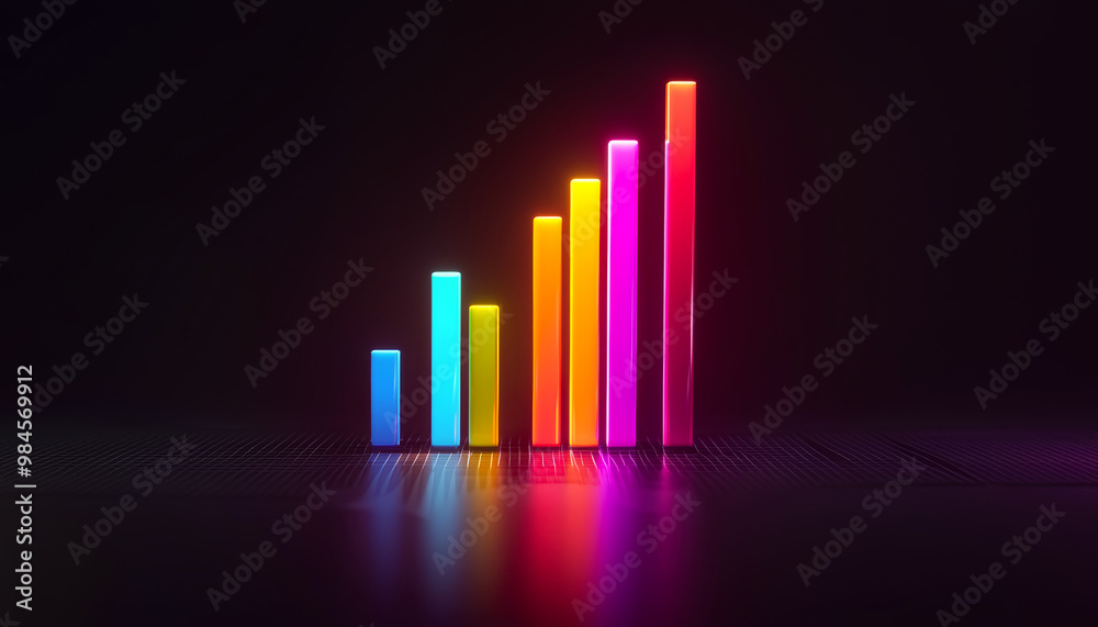 A futuristic, glowing bar chart with colorful bars illustrating growth metrics and financial success. A futuristic, glowing bar chart with colorful bars illustrating growth metrics and financial success.
